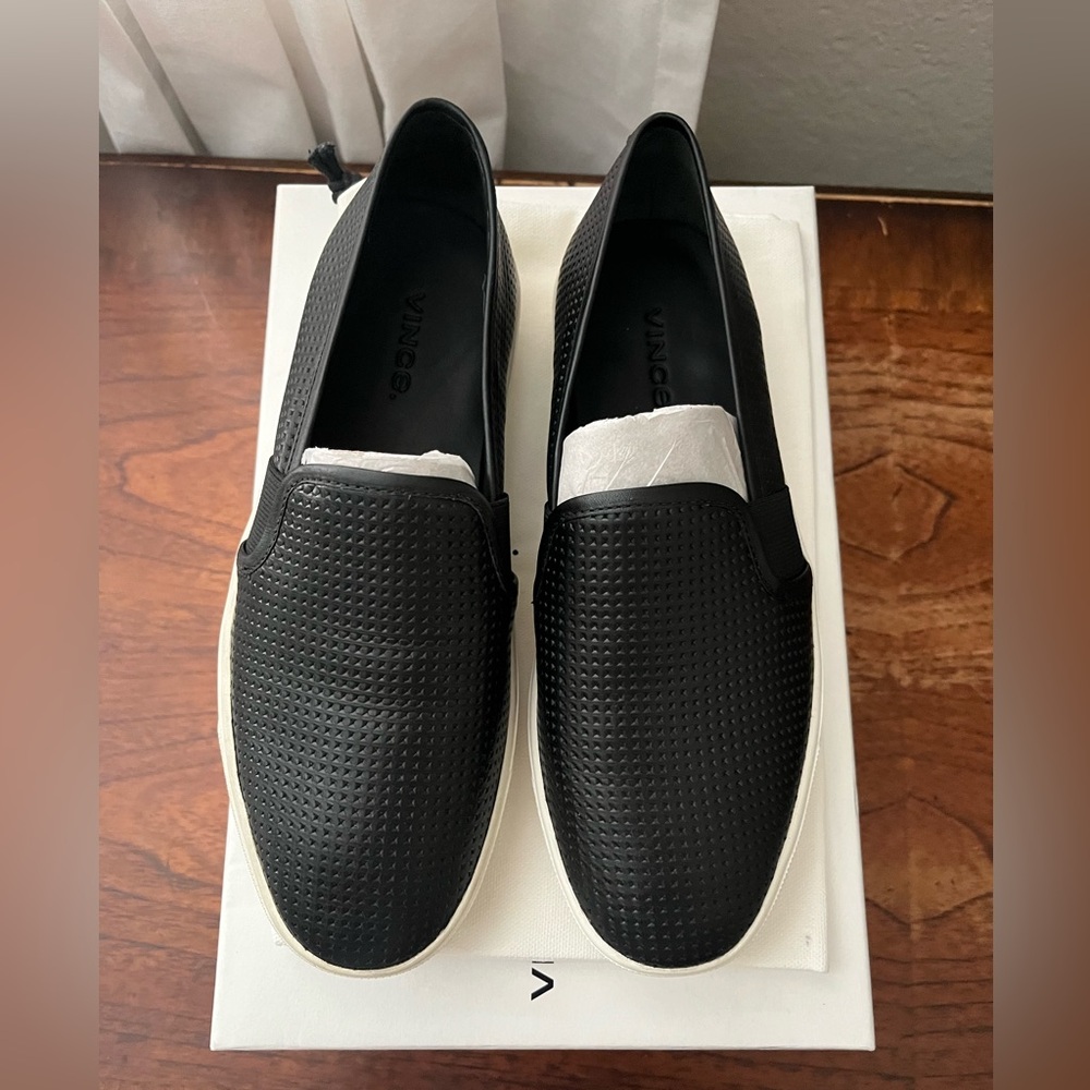 Vince Perforated Black Men's Slip-On Loafers